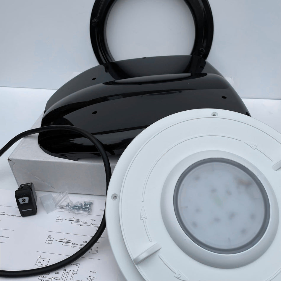Low profile motorised van ventilator for vans Black plus inner valve with light