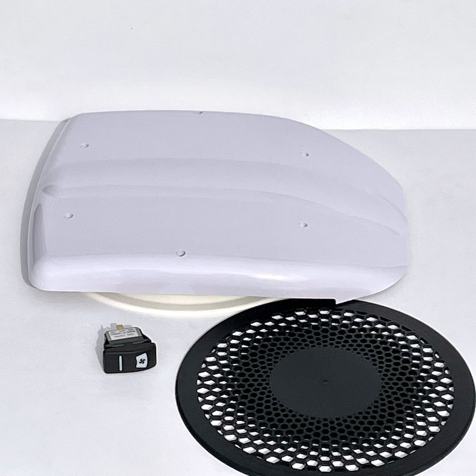 Low profile motorised van ventilator for dog van - White